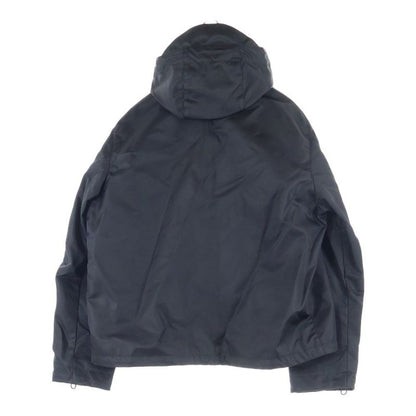 Gucci 25ss Leather Patch Logo Nylon Twill Layered Hooded Zip Up Jacket Black