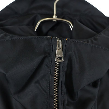 Gucci 25ss Leather Patch Logo Nylon Twill Layered Hooded Zip Up Jacket Black