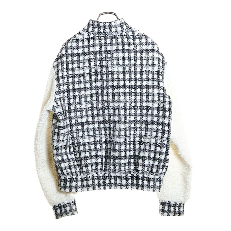 Chanel 25ss Coco Mark Button Pearl Decoration Gingham Check Tweed Jacket White