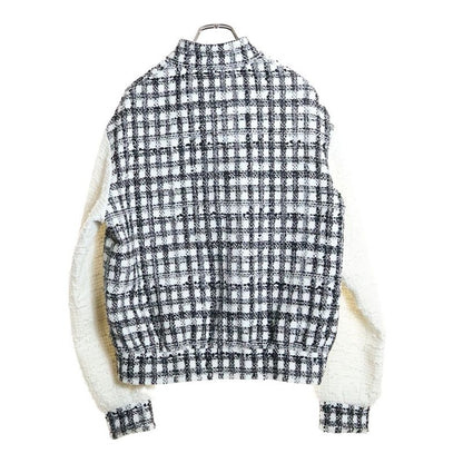 Chanel 25ss Coco Mark Button Pearl Decoration Gingham Check Tweed Jacket White
