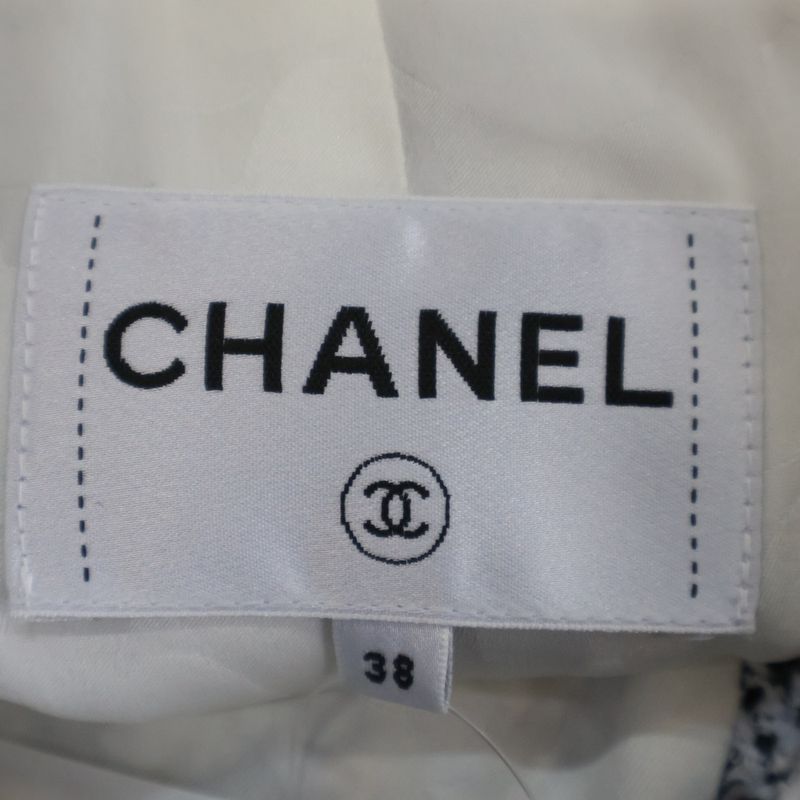Chanel 25ss Coco Mark Button Pearl Decoration Gingham Check Tweed Jacket White