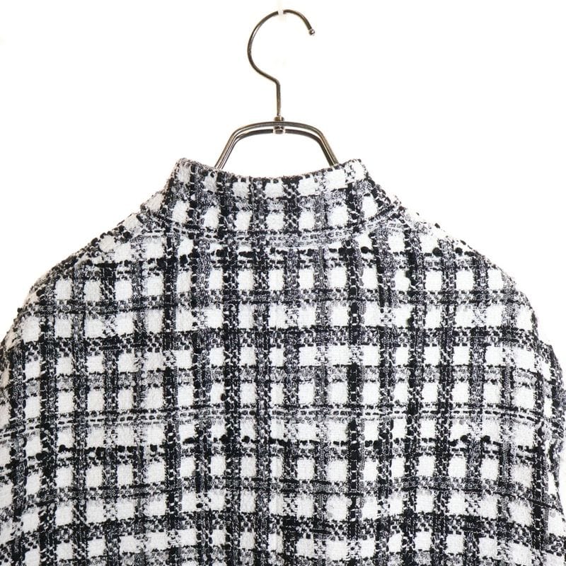 Chanel 25ss Coco Mark Button Pearl Decoration Gingham Check Tweed Jacket White