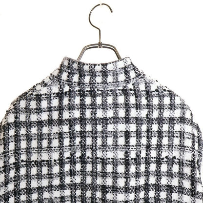 Chanel 25ss Coco Mark Button Pearl Decoration Gingham Check Tweed Jacket White