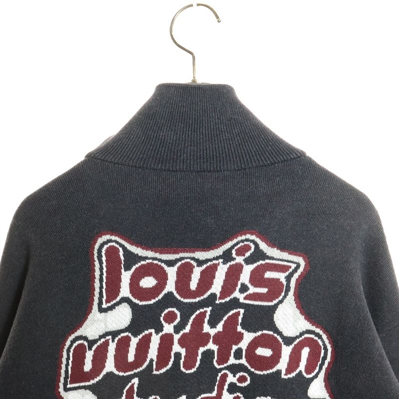 Louis Vuitton LV Zip Up Jacket Rm232 Biu Hpn97w LV Logo Zip Up Knit Jacket Gray