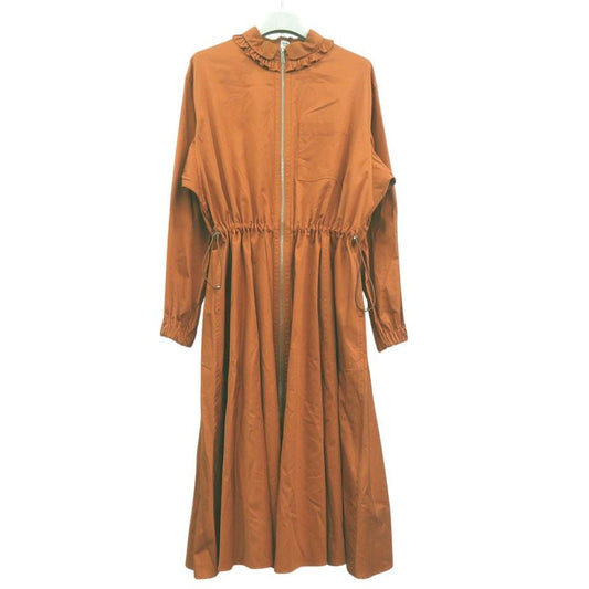 Unused Hermes Rubber Dress Shirt Ruffles Front Zip Shirt Dress 4h0571dv Orange