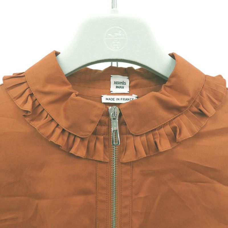 Unused Hermes Rubber Dress Shirt Ruffles Front Zip Shirt Dress 4h0571dv Orange
