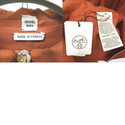 Unused Hermes Rubber Dress Shirt Ruffles Front Zip Shirt Dress 4h0571dv Orange