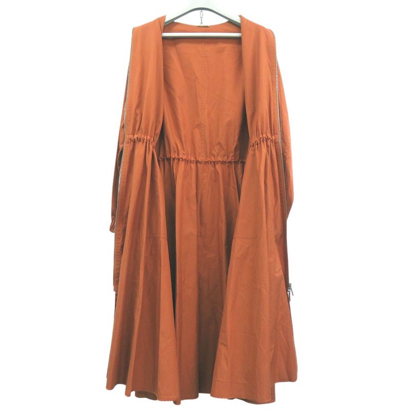 Unused Hermes Rubber Dress Shirt Ruffles Front Zip Shirt Dress 4h0571dv Orange