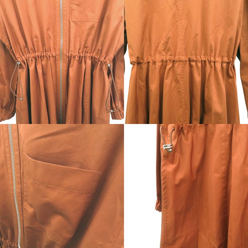 Unused Hermes Rubber Dress Shirt Ruffles Front Zip Shirt Dress 4h0571dv Orange