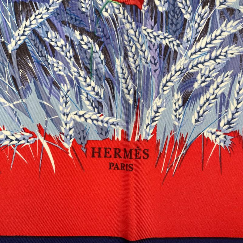Hermes Scarf Silk Carre 90 Lapins DANS UN Champ de Wheat Field And Rabbit Red