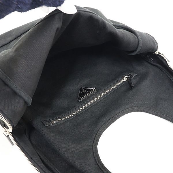 Prada Canvas Hobo Bag Shoulder Black 2 Vy005 Embossed Logo