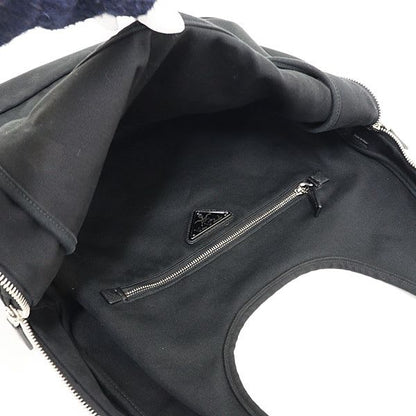 Prada Canvas Hobo Bag Shoulder Black 2 Vy005 Embossed Logo