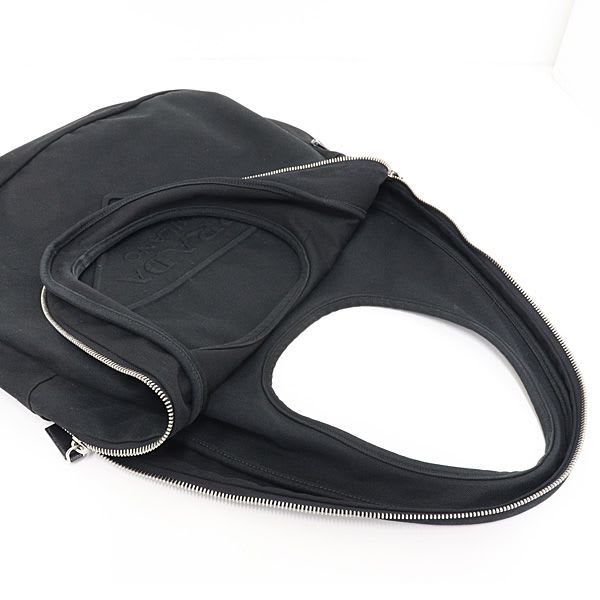 Prada Canvas Hobo Bag Shoulder Black 2 Vy005 Embossed Logo