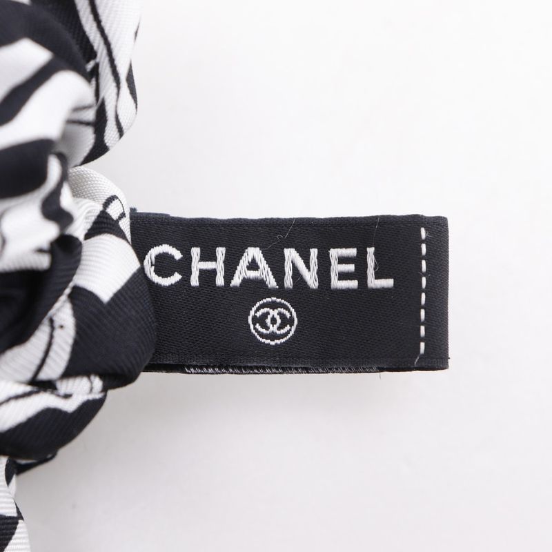 Chanel Ribbon Scrunchie Coco Mark Silk Black White Women's Other Accessories