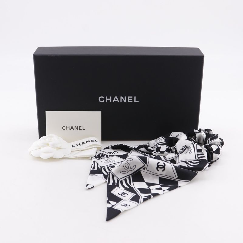 Chanel Ribbon Scrunchie Coco Mark Silk Black White Women's Other Accessories