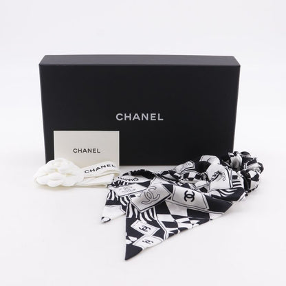 Chanel Ribbon Scrunchie Coco Mark Silk Black White Women's Other Accessories