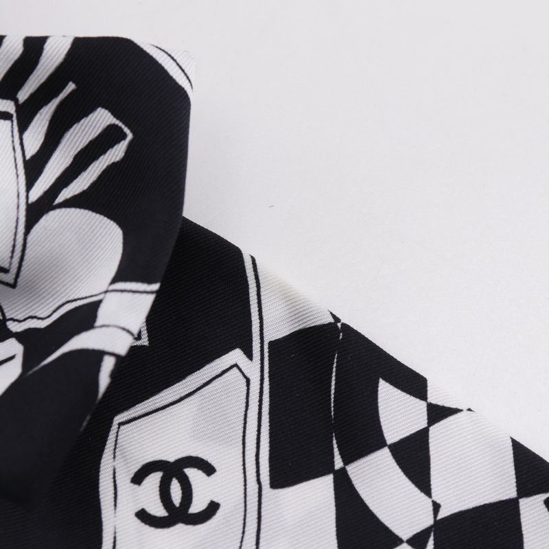 Chanel Ribbon Scrunchie Coco Mark Silk Black White Women's Other Accessories