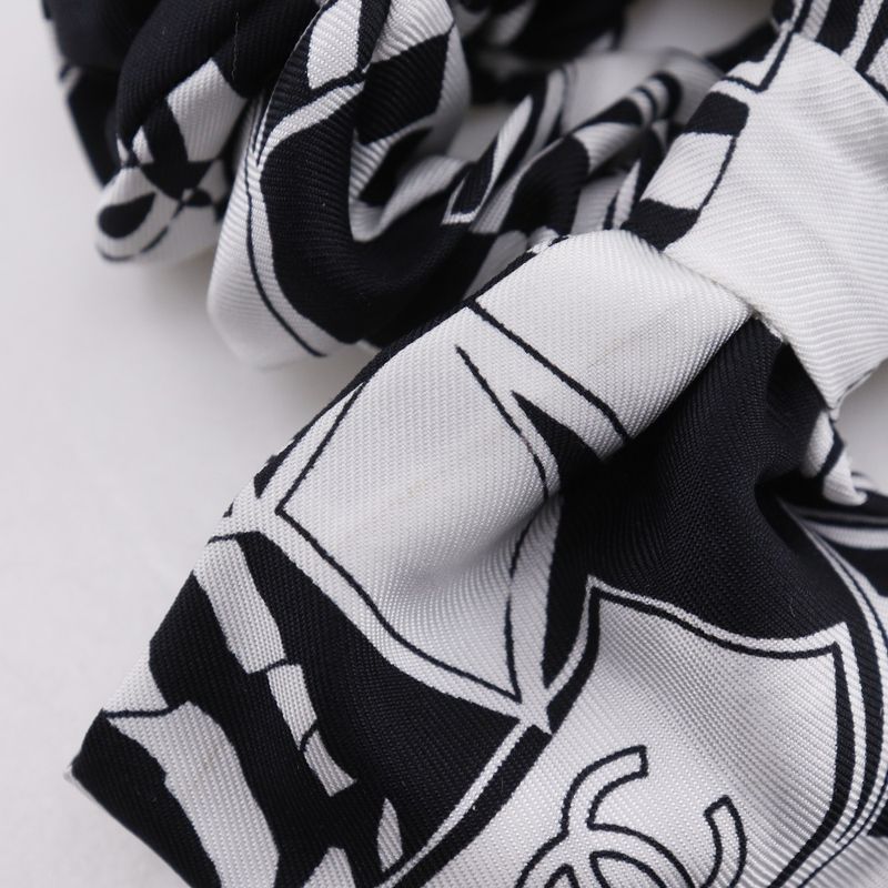 Chanel Ribbon Scrunchie Coco Mark Silk Black White Women's Other Accessories