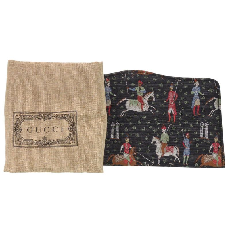 Gucci Greta Garbo Collaboration Equestrian Print Canvas Black Clutch Bag Black