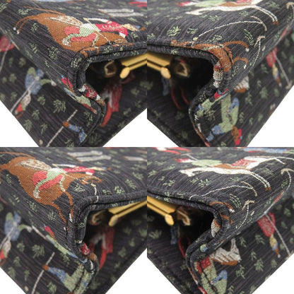 Gucci Greta Garbo Collaboration Equestrian Print Canvas Black Clutch Bag Black