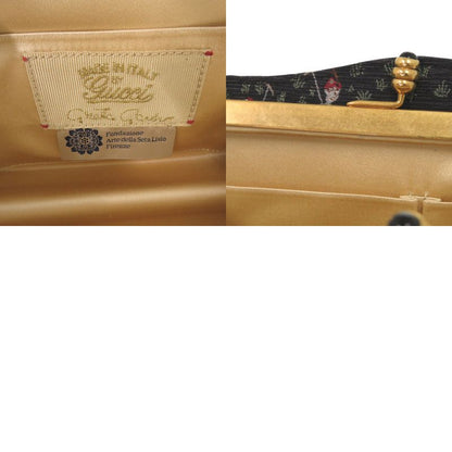 Gucci Greta Garbo Collaboration Equestrian Print Canvas Black Clutch Bag Black
