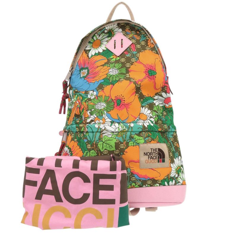 Gucci North Face Collaboration 650288 Nylon Leather Pink Backpack Daypack 1548