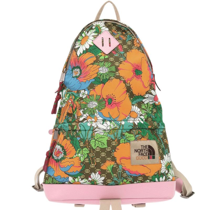 Gucci North Face Collaboration 650288 Nylon Leather Pink Backpack Daypack 1548
