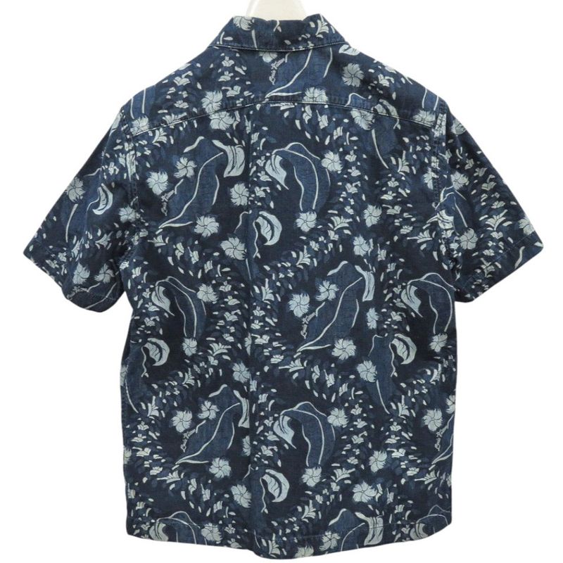 Louis Vuitton Aloha Shirt Denim L Size Floral Pattern Cotton Blue Short Sleeve
