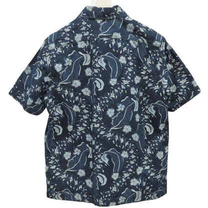 Louis Vuitton Aloha Shirt Denim L Size Floral Pattern Cotton Blue Short Sleeve