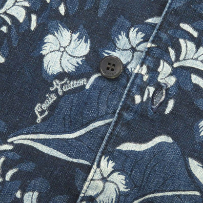 Louis Vuitton Aloha Shirt Denim L Size Floral Pattern Cotton Blue Short Sleeve