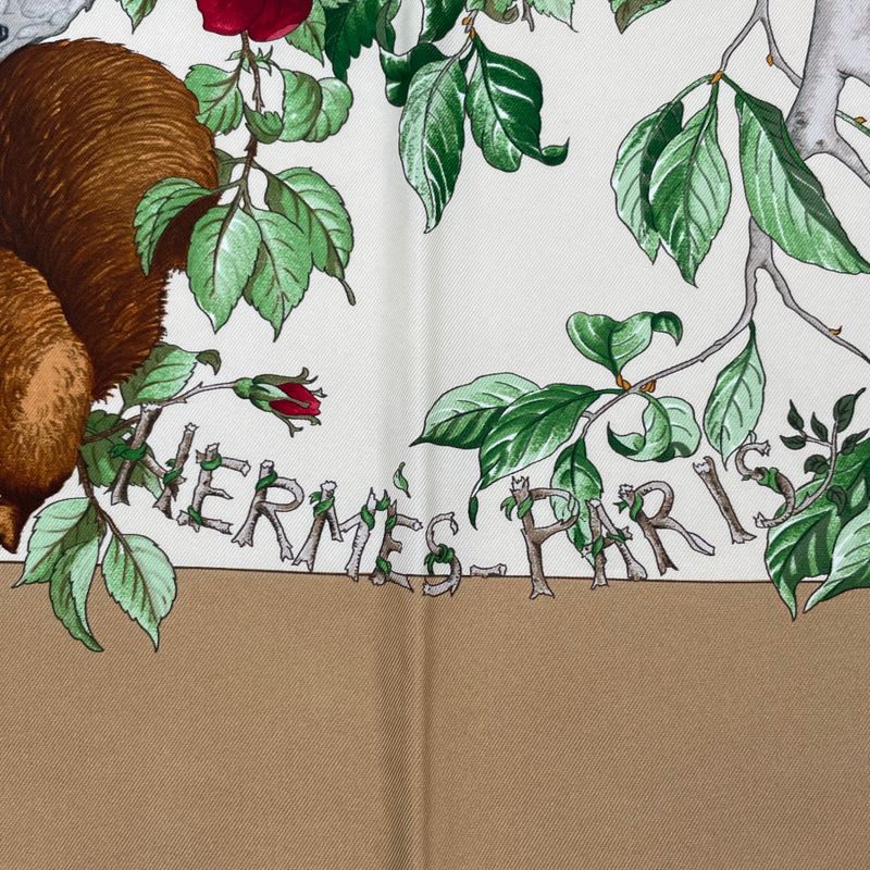 Hermes Carre 90 Scarf Silk U Coeur DES BOIS In The Forest Brown