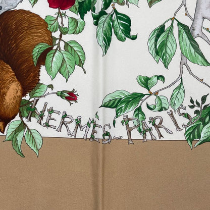 Hermes Carre 90 Scarf Silk U Coeur DES BOIS In The Forest Brown