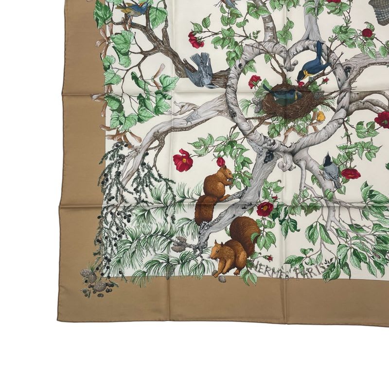 Hermes Carre 90 Scarf Silk U Coeur DES BOIS In The Forest Brown