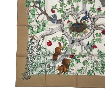 Hermes Carre 90 Scarf Silk U Coeur DES BOIS In The Forest Brown
