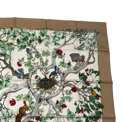 Hermes Carre 90 Scarf Silk U Coeur DES BOIS In The Forest Brown