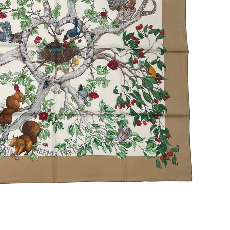 Hermes Carre 90 Scarf Silk U Coeur DES BOIS In The Forest Brown