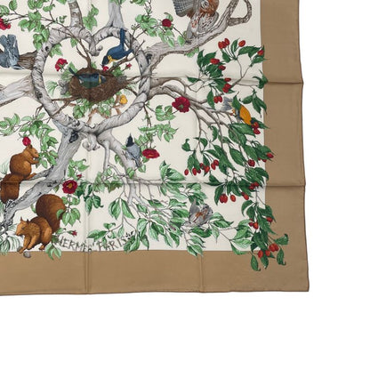 Hermes Carre 90 Scarf Silk U Coeur DES BOIS In The Forest Brown