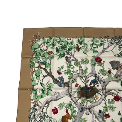 Hermes Carre 90 Scarf Silk U Coeur DES BOIS In The Forest Brown