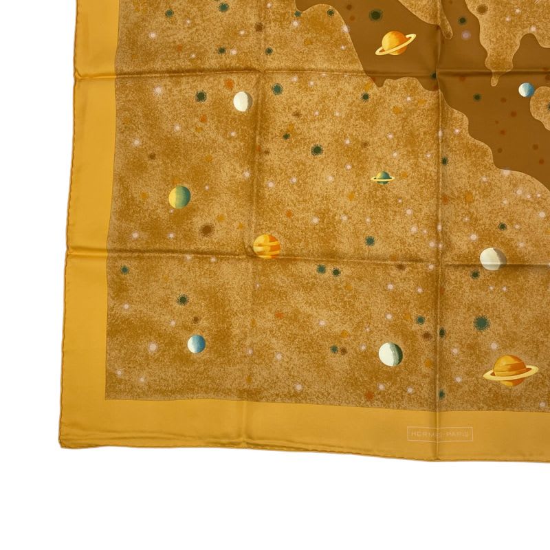Hermes Scarf Silk Carre 90 Lavoie Lactee Milky Way Yellow