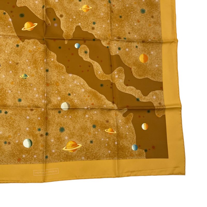 Hermes Scarf Silk Carre 90 Lavoie Lactee Milky Way Yellow