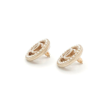 Chanel Earrings Earring Gold Coco Mark Pearl