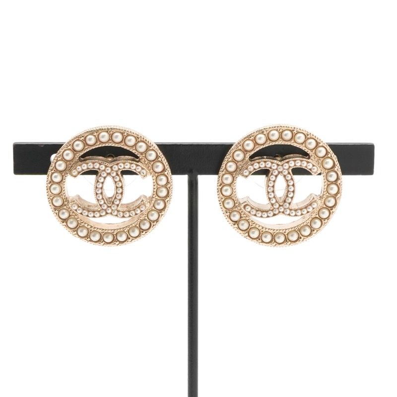 Chanel Earrings Earring Gold Coco Mark Pearl