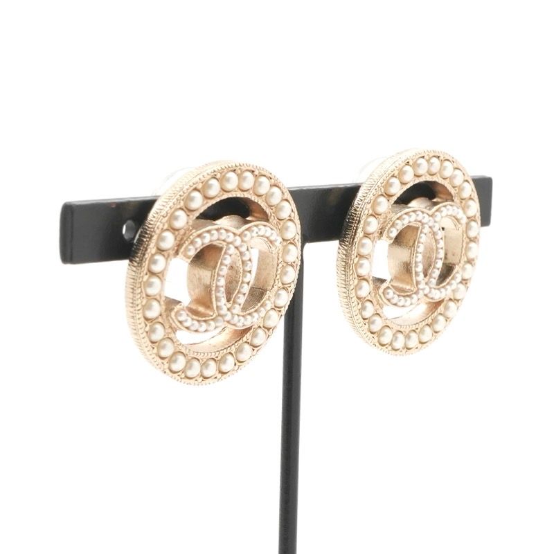 Chanel Earrings Earring Gold Coco Mark Pearl