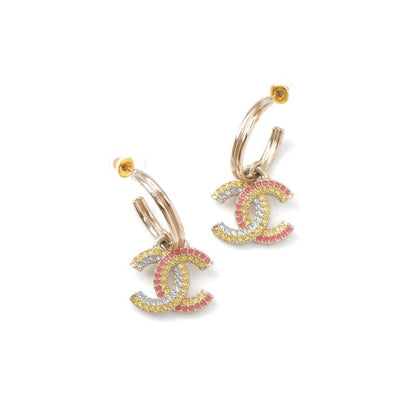 Chanel Earrings Cocomark Hoop Rhinestone Gold