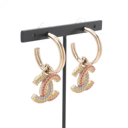 Chanel Earrings Cocomark Hoop Rhinestone Gold