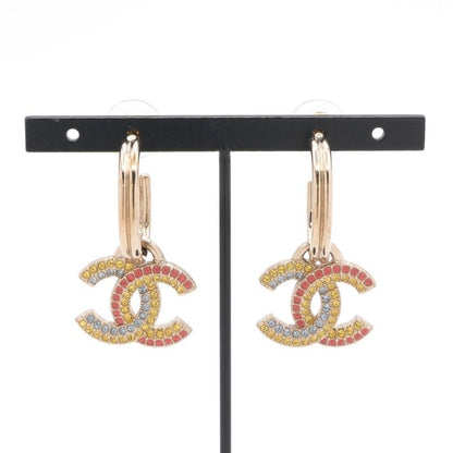 Chanel Earrings Cocomark Hoop Rhinestone Gold