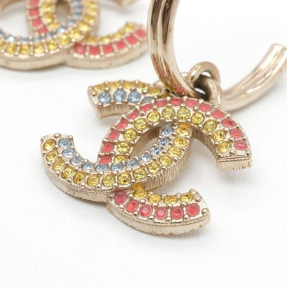 Chanel Earrings Cocomark Hoop Rhinestone Gold