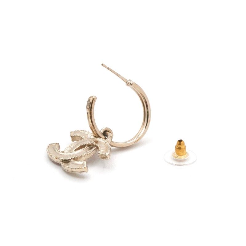 Chanel Earrings Cocomark Hoop Rhinestone Gold