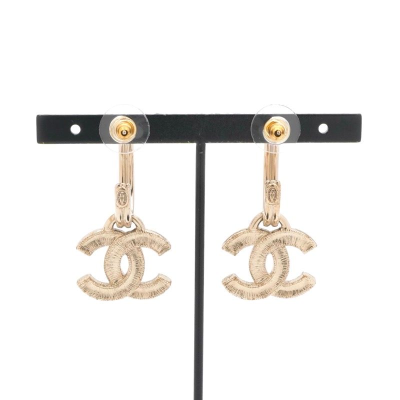Chanel Earrings Cocomark Hoop Rhinestone Gold