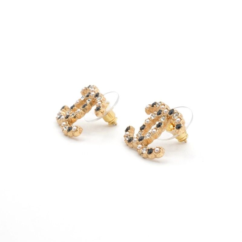 Chanel Earrings Earring Gold Coco Mark Rhinestone Pearl